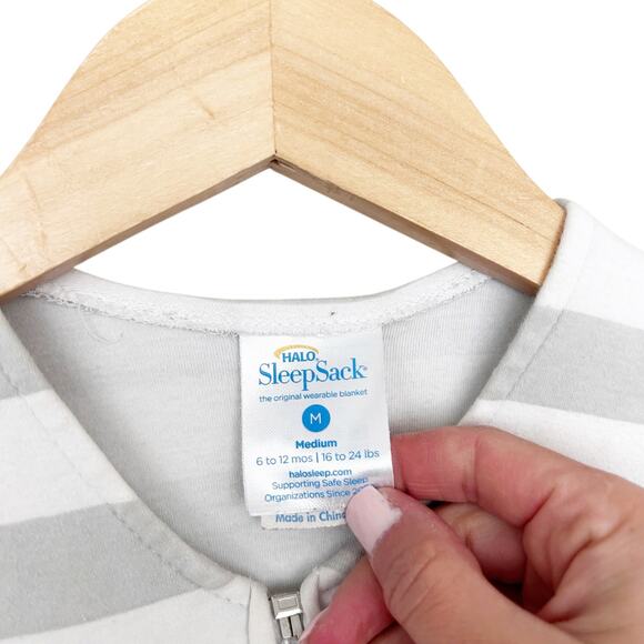Halo Sleep Sack Gray Whit Striped Elephant Sz M 6-12M 16-24LB - Picture 3 of 6